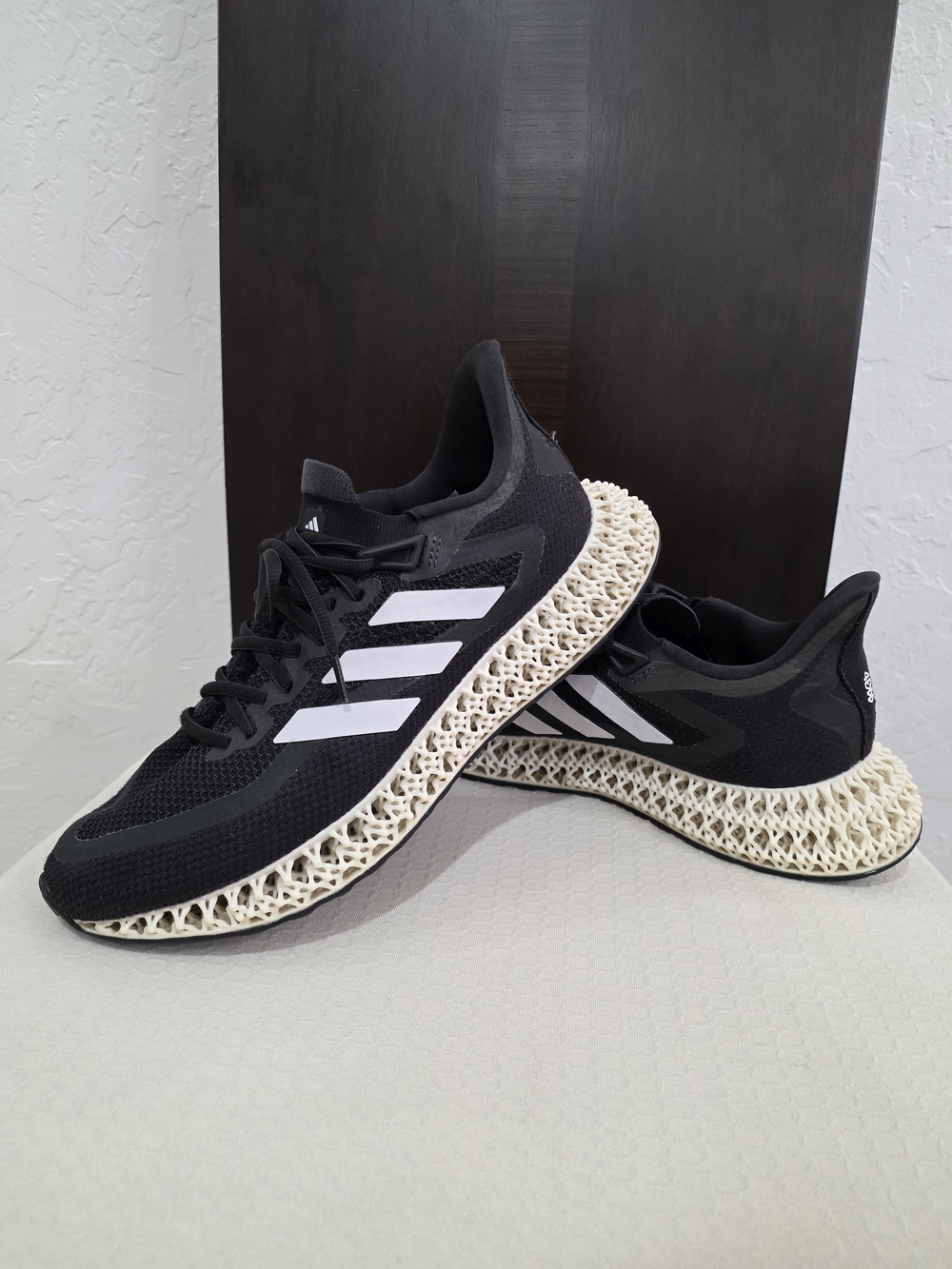 adidas Black and White 3-Stripes 4D Lattice Athletic Shoes